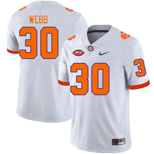Men's Clemson Tigers Kylen Webb #30 College White NCAA Authentic Football Stitched Jersey 23TW30CS